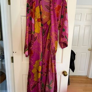 Natori Fuchsia and Mustard Floral Kimono 2 piece